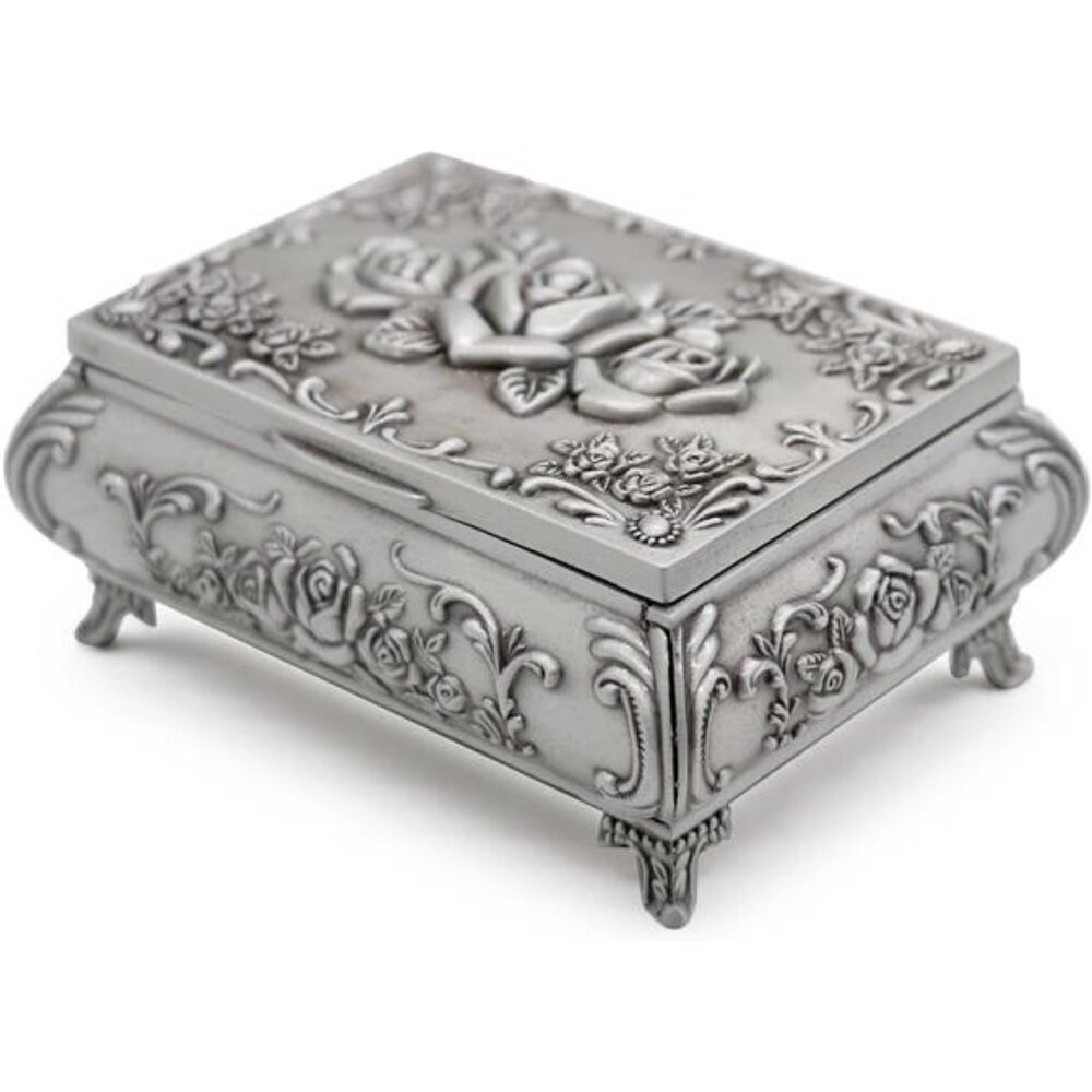 Rectangle Vintage Metal Jewelry Box Trinket Storage Organizer Gift Box Chest Box